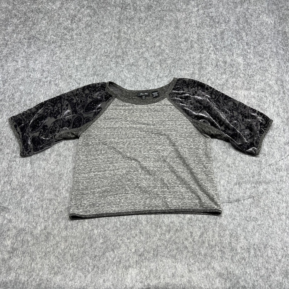 Miss Me Shirt Womens Small Velvet Burnout Puff Sleeve Raglan Retro Top